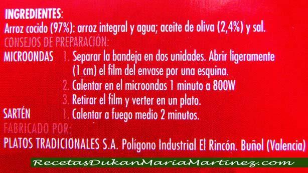 Arroz Integral dieta Dukan: para saber si un arroz ya cocinado es apto, comprueba la LISTA de ingredientes
