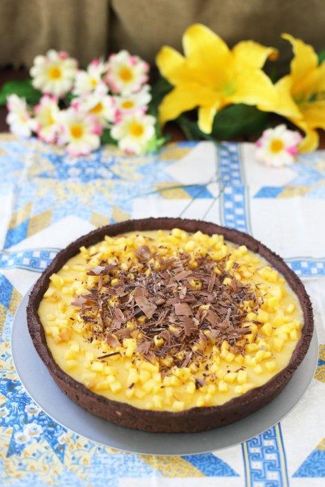 Tarta de melocotón y masa brisa de chocolate