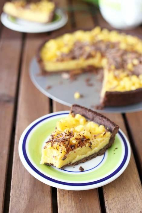 Tarta de melocotón y masa brisa de chocolate