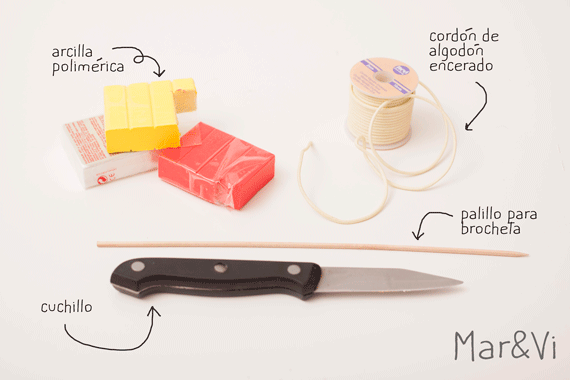 materiales collar en colores pastel