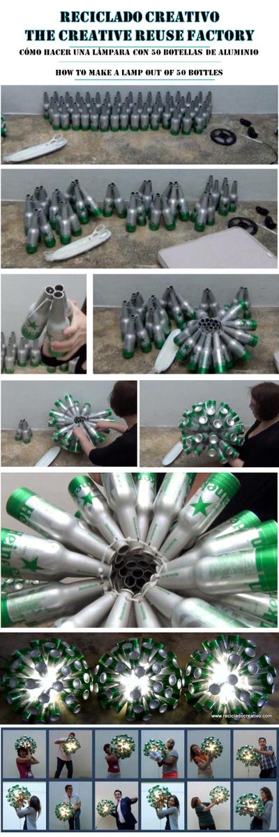 Lámpara realizada con 50 botellas de cerveza. #yotambienquierouna Reciclado Creativo. Rosa Montesa 
