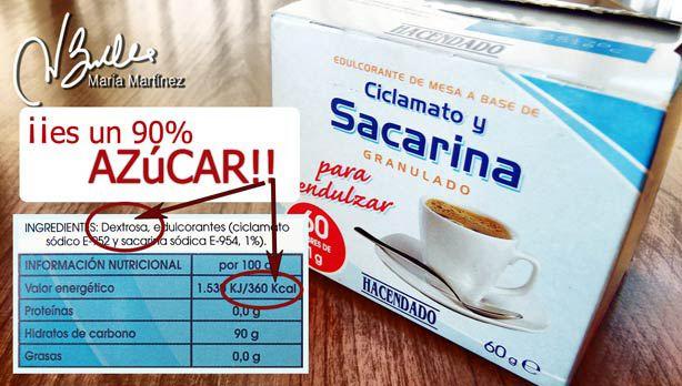 La Sacarina en sobres de Mercadona es AZUCAR en un 90%