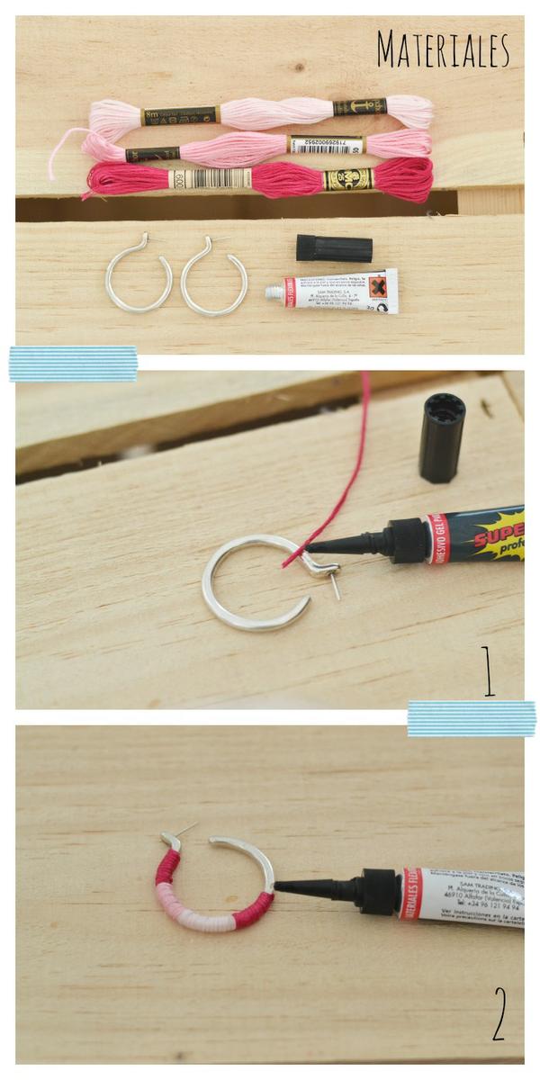 Como hacer unos pendientes con hilo de bordar