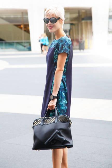 Linda Tol and her Guardian Angel bag, New York Fashion Week, 2012 elle.com