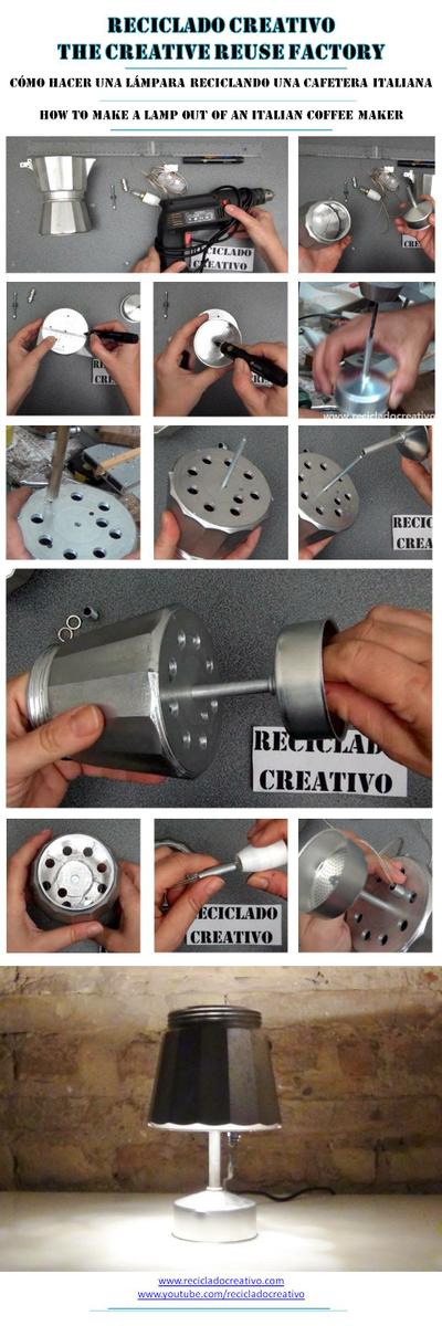 Cómo realizar una lámpara decorativa con una cafetera italiana How to make a lamp out of a Bialetti coffee maker