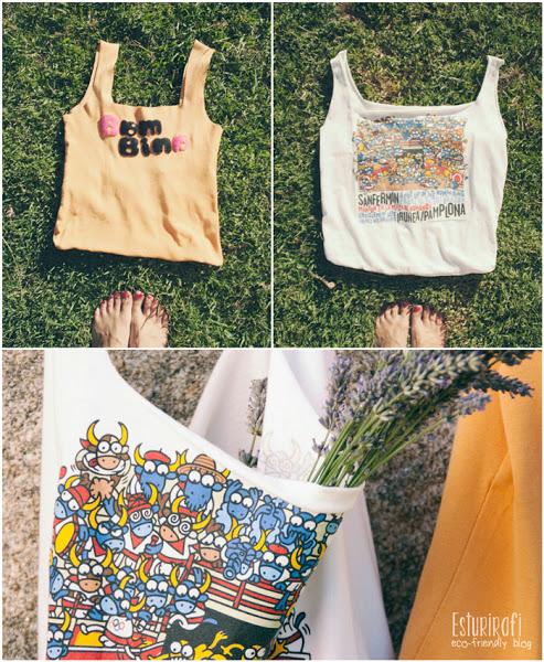 Collage con el resultado de las camisetas-bolsa tipo tote bag