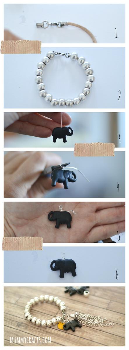 Montamos la pulsera y colgamos el elefante