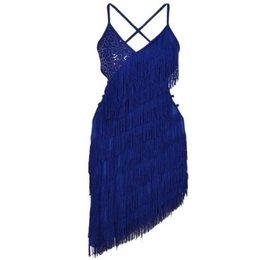 Sexy Tassel Fringe Backless Salsa Samba Rumba Tango Latin Dance Dress