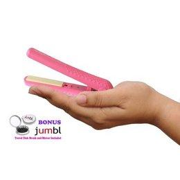 HerStyler - Powerful and Portable Mini Ceramic Hair Styler Ideal for All Your Hairstyle Needs Straighten Curl Wave Smooth Spiral and Flip *Bonus* Jumbl Travel Size Brush and Mirror Included (Pink)