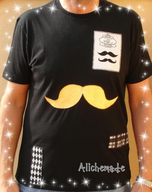 Camiseta para chico con bigote pintado a mano y aplicado.