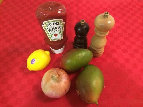 Mise en place de la receta de ceviche de mango