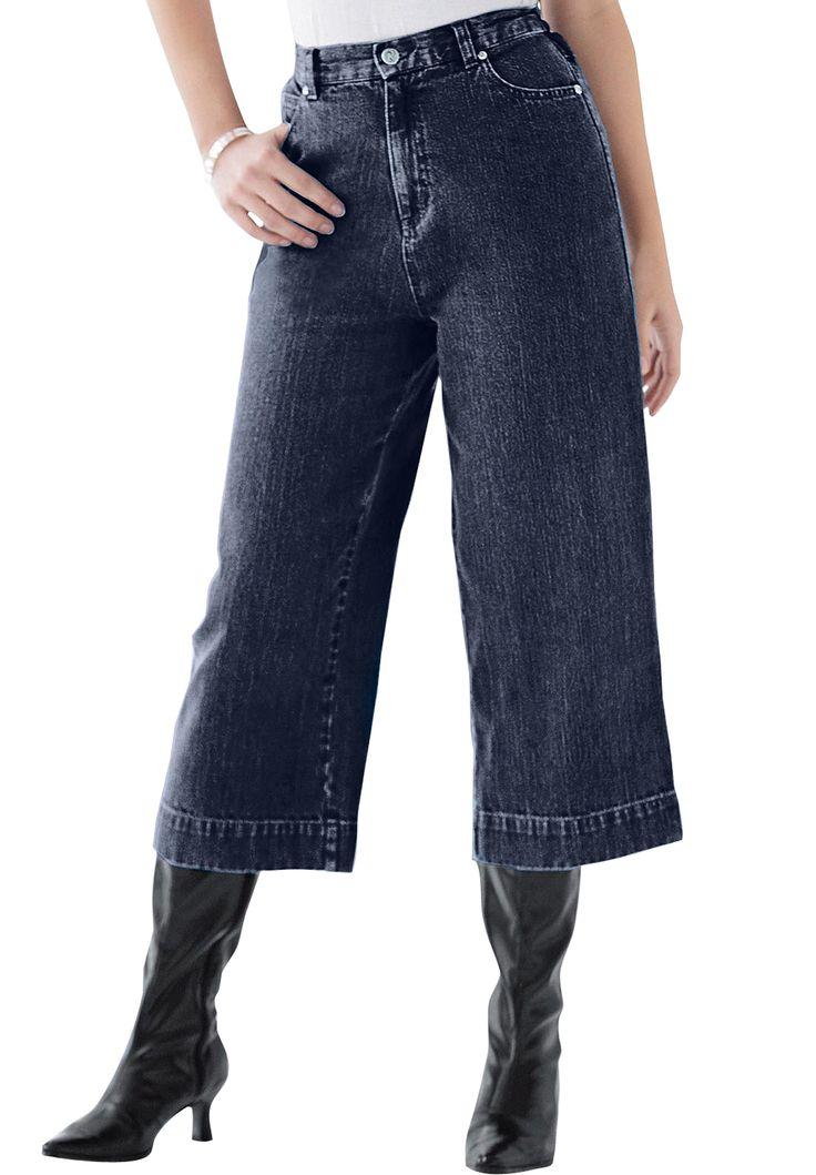 Wide Leg Crop Denim Capri | Plus Size Capris and Shorts | Roamans