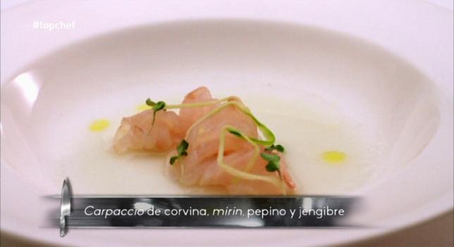 receta Carpaccio de corvina, pepino, mirin y jengibre