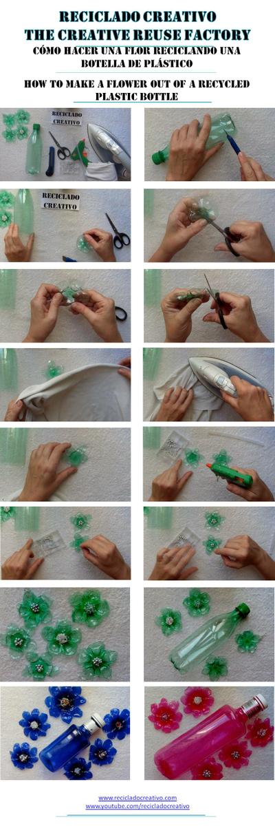 como hacer una flor con una botella pet y una plancha de ropa