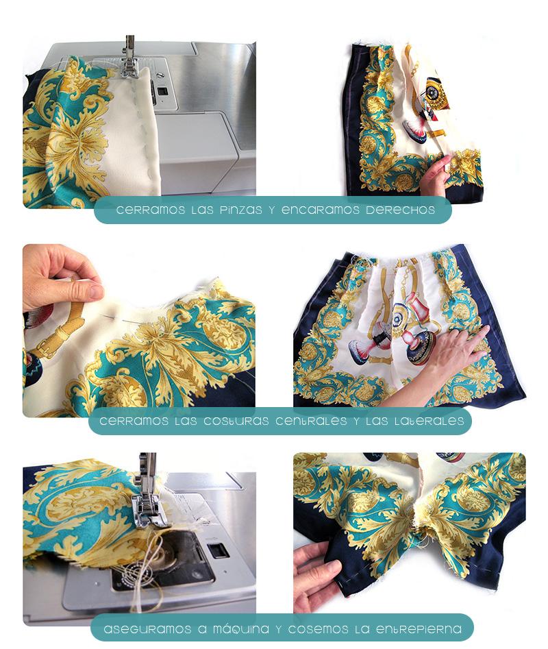 pantalon de pañuelo DIY 2 Cómo transformar un pañuelo en un short estampado