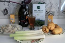 crema fría de puerros con tropezones de bacalao asado