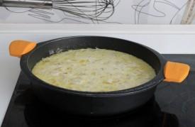 crema fría de puerros con tropezones de bacalao asado