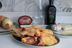 pollo de corral con crema de membrillo