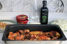 pollo de corral con salsa de crema de membrillo