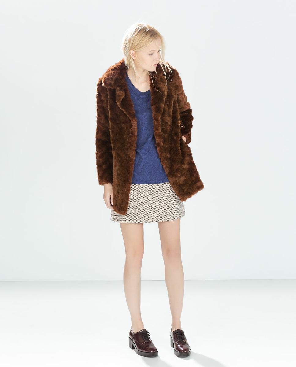 abrigo pelo marron zara