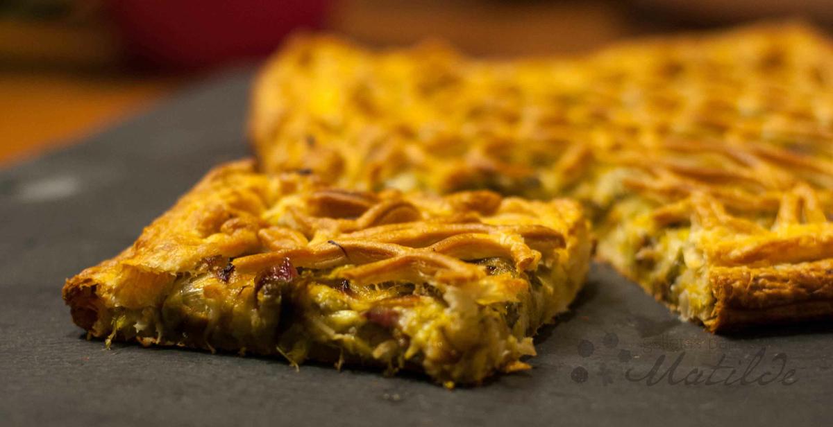 Tarta de puerros y jamón