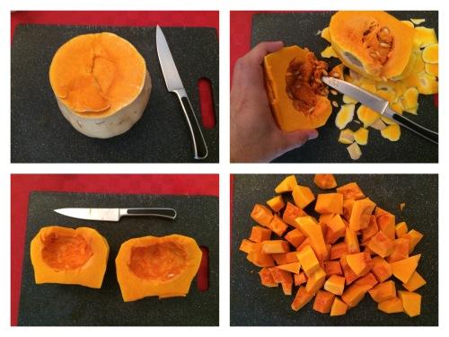 Pelando y cortando la calabaza