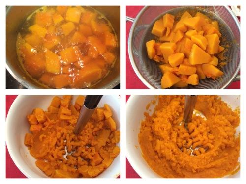 Cocinando y haciendo el puré de calabaza