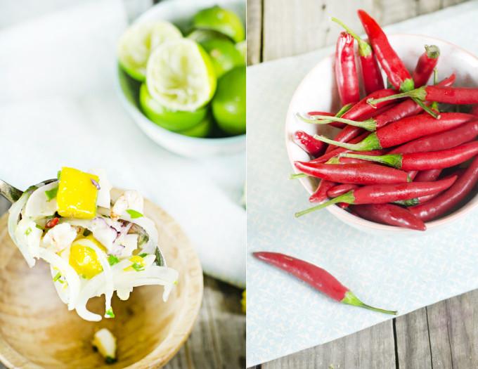 Ceviche de gambas, pulpo y mango
