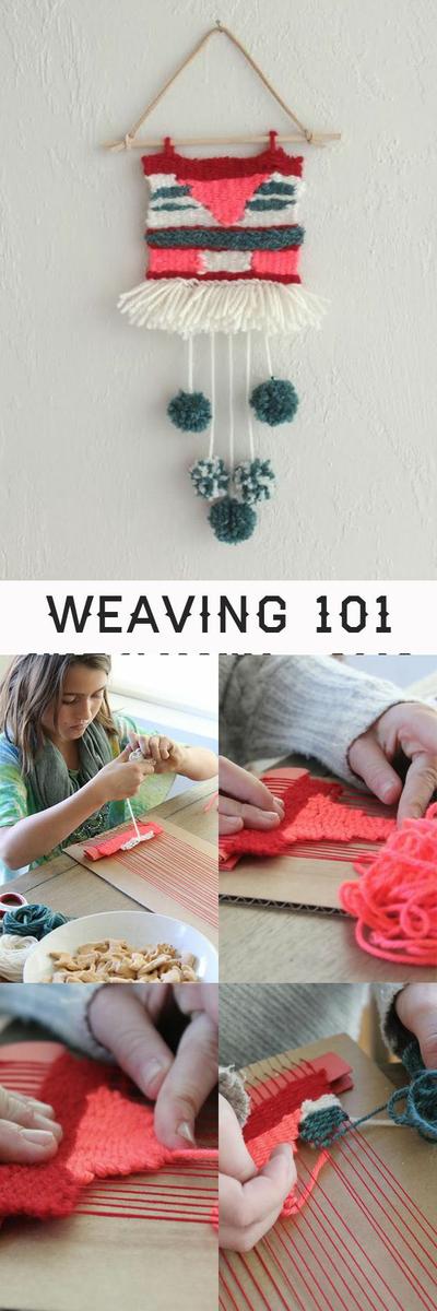 Tapiz hecho por niños en un telar