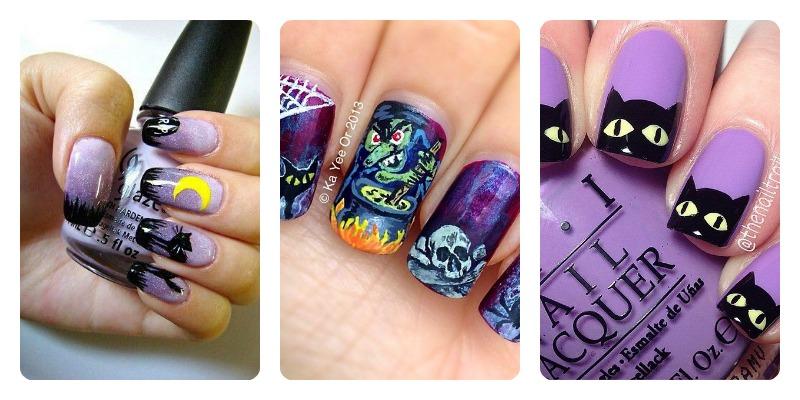 manicuras lilas con brujas