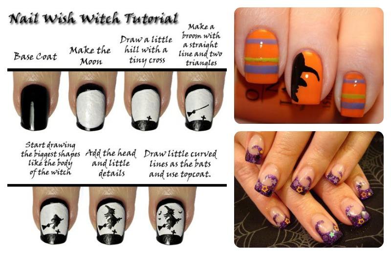 manicura con brujas para Halloween