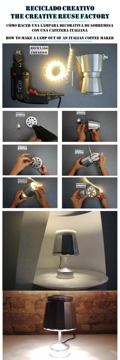Infographic lámpara con una cafetera italiana y leds