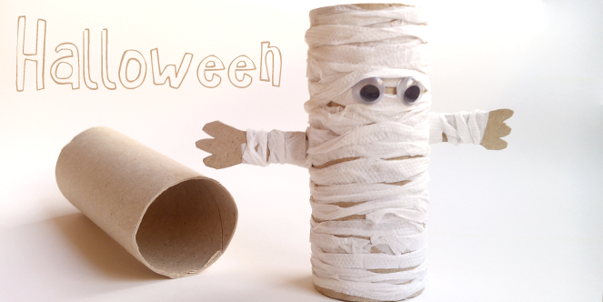manualidades faciles niños como hacer momia papel halloween DIY paper mummy