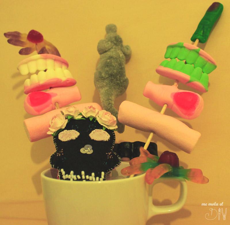 brocheta de golosinas de halloween