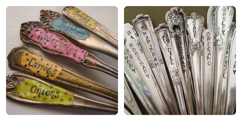 mangos de cubiertos como marcadores de jardín