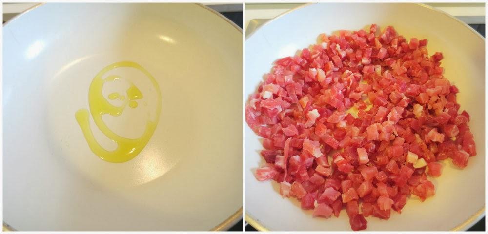 Saltear jamón picado