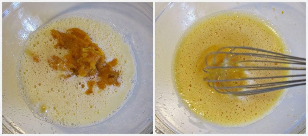 Mezclar puré de boniato y huevo