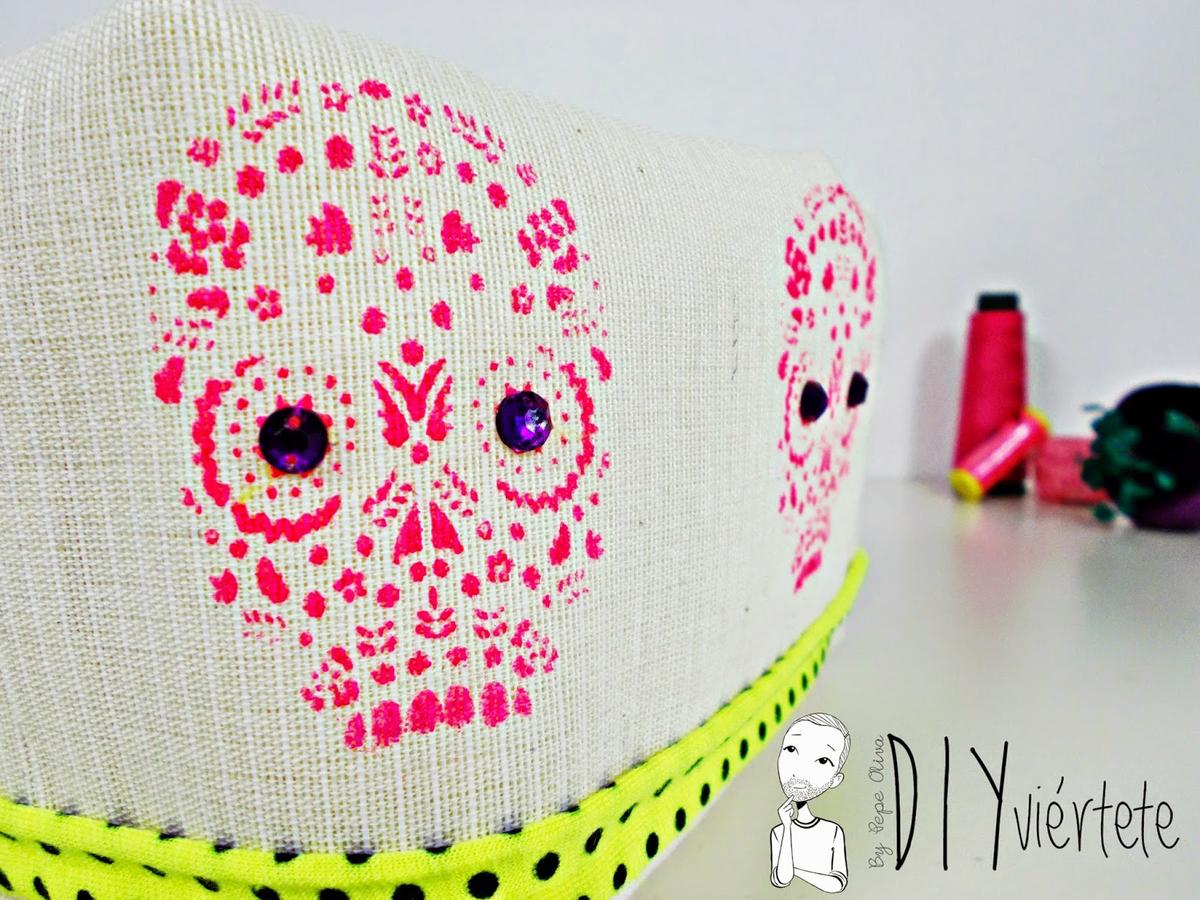 DIY-cesto-costura-tela-calavera-día de muertos-México-flúor-trapillo-halloween-caramelos-3