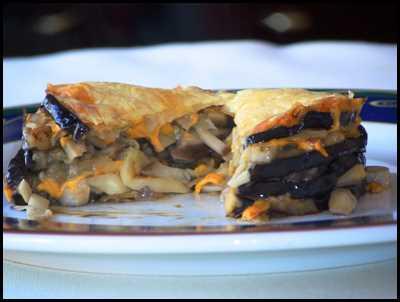 Milhojas de berenjenas con setas 002 Milhojas de berenjena con setas eryngii