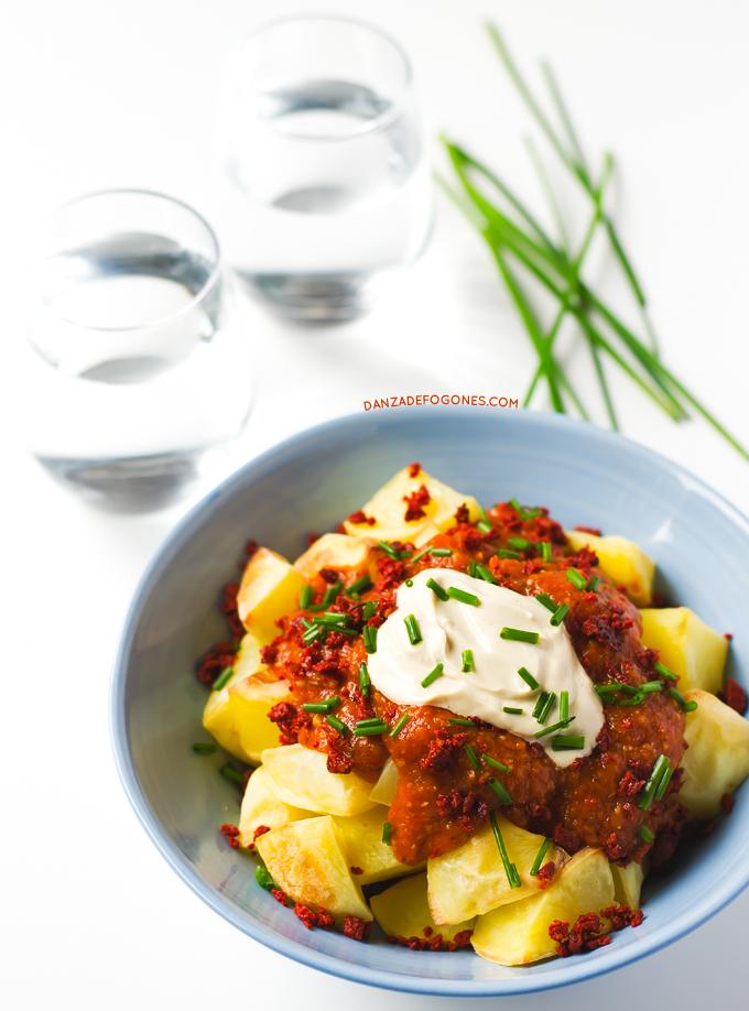 Patata con Chorizo Vegano | danzadefogones.com #receta #vegano #vegana #danzadefogones