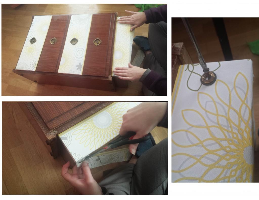 Mueble reciclado - colocar papel y aplique