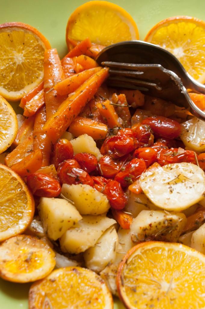 corvina a la sal con verduras y pesto de zanahoria