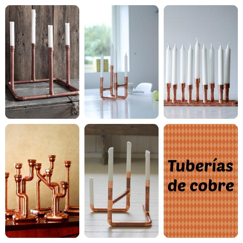 candelabros con tuberías de cobre