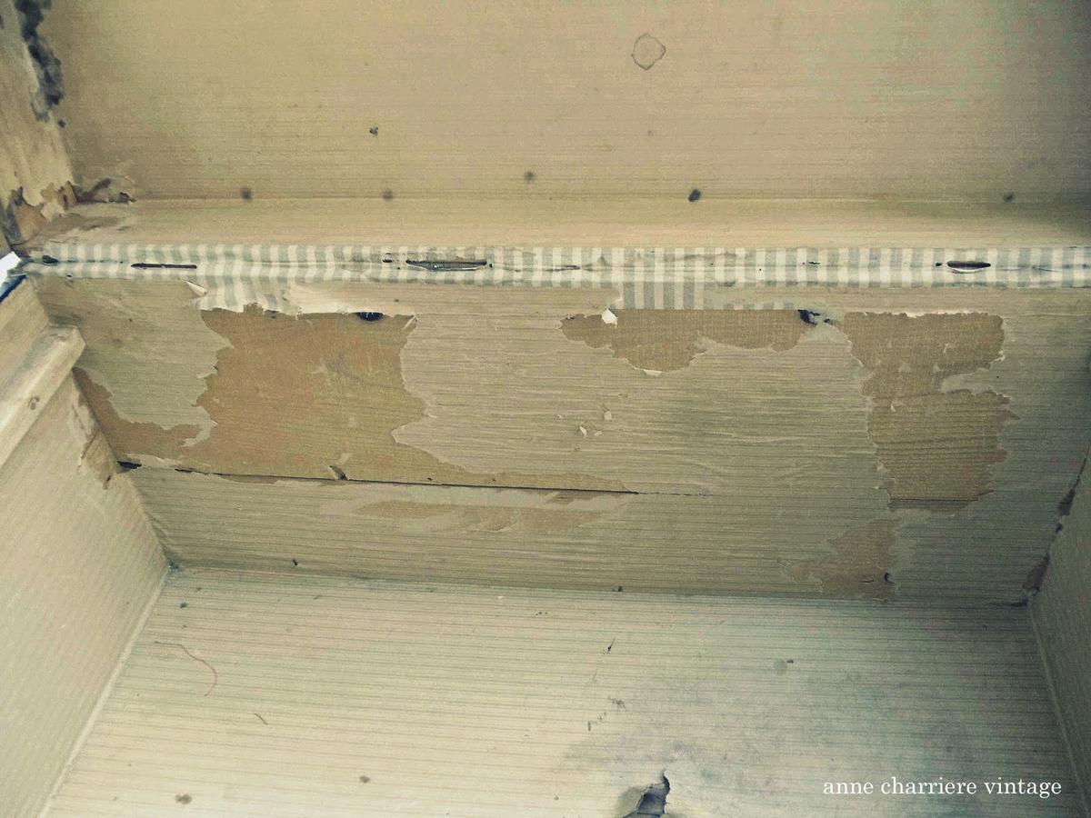 anne charriere, forrar baúl antiguo, tela, papel,