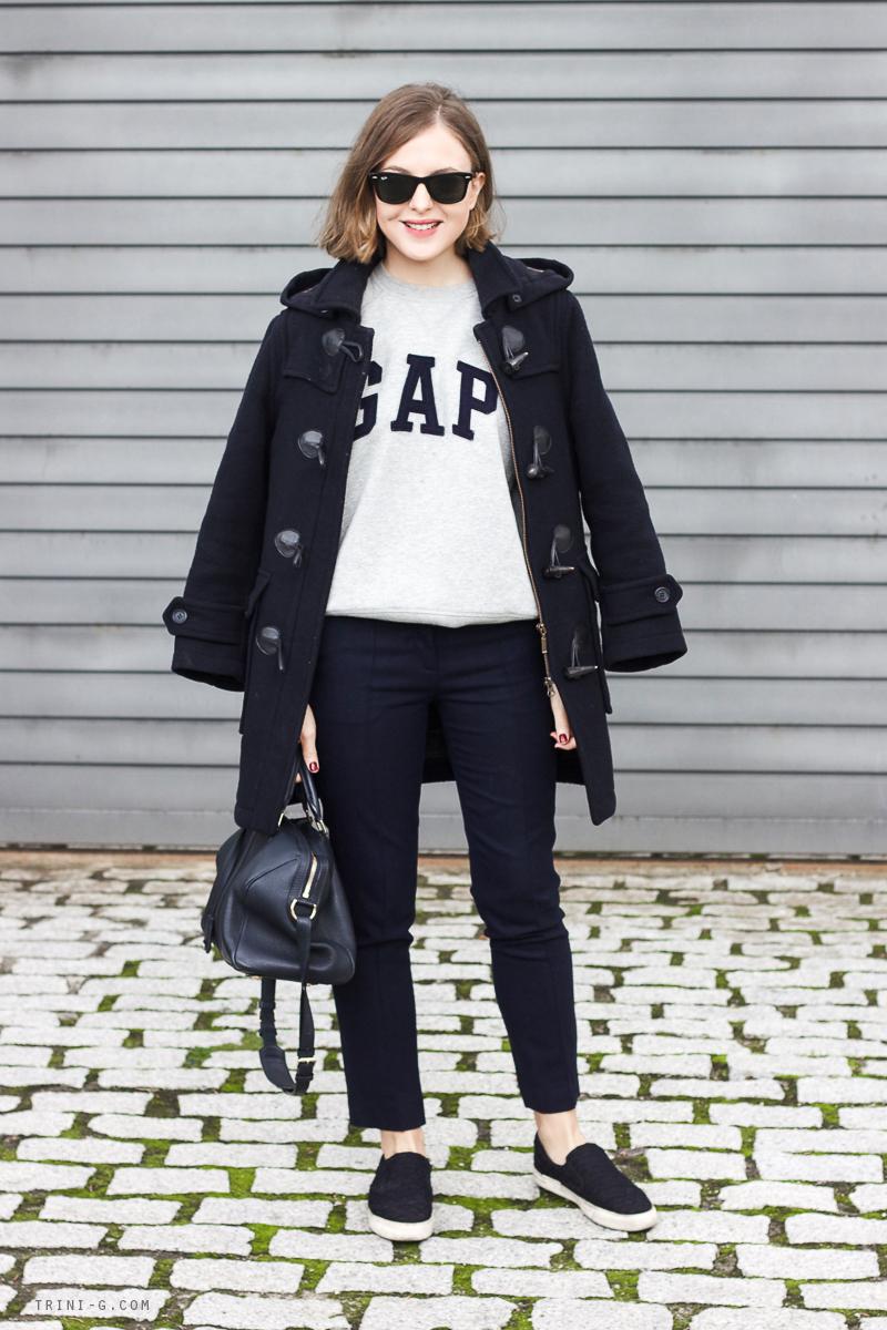 Trini | Gap sweatshirt Barbour coat Claudie Pierlot navy trousers