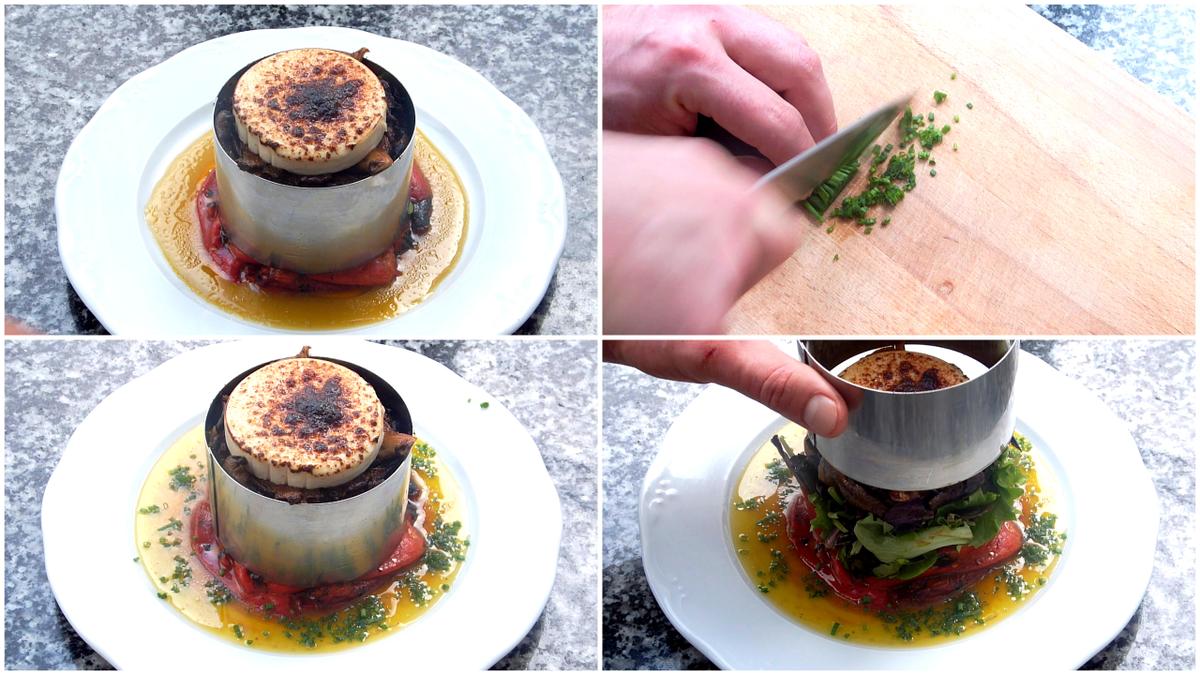 Ensalada Templada de Setas, piquillos y rulo de cabra 4