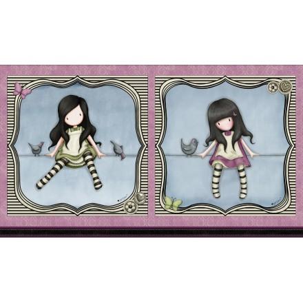 Panel 2 muñecas Gorjuss sobre cuerda "On top of the world"