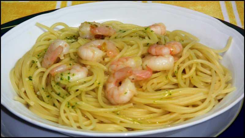 Espaguetis con gambas al ajillo contraportada Espaguetis con gambas al ajillo