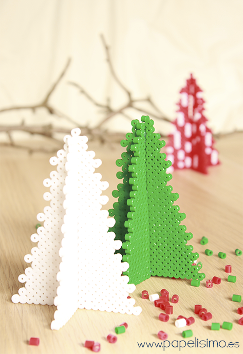 manualidades faciles niños patron como hacer arbol de navidad 3d hama beads