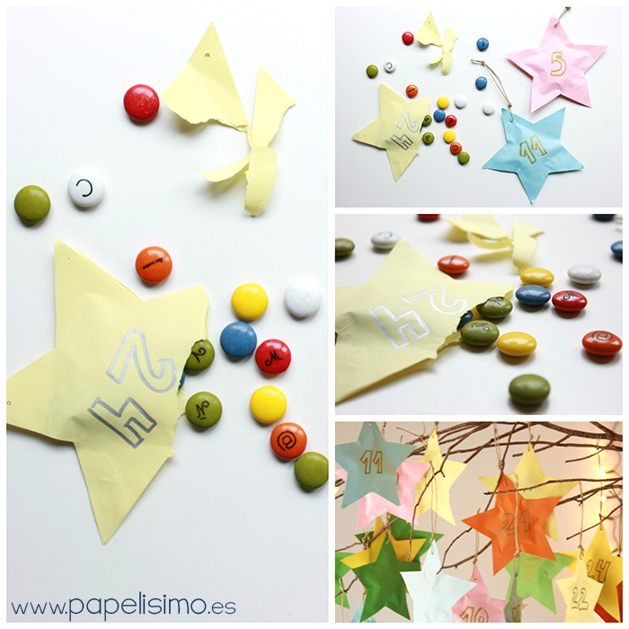 como hacer calendario de adviento niños en papel para Navidad chocolate